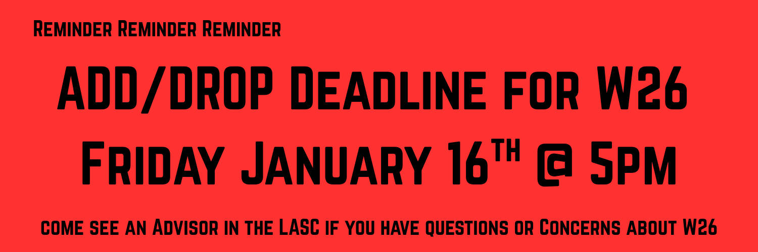 Reminder about W26 add drop deadline on Friday January 16th at 5pm